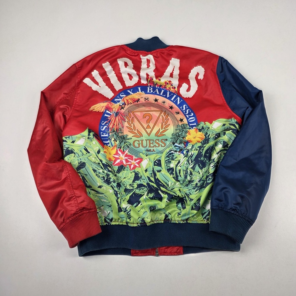 Guess X J Balvin Jacket Mens Small Vibras Bomber Multicolor Floral Satin Graphic
